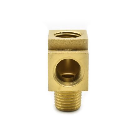 Interstate Pneumatics CPT44 Straight Tee Brass Compressor Fitting 1/4 Inch MPT (1) x 1/4 Inch FPT (2)